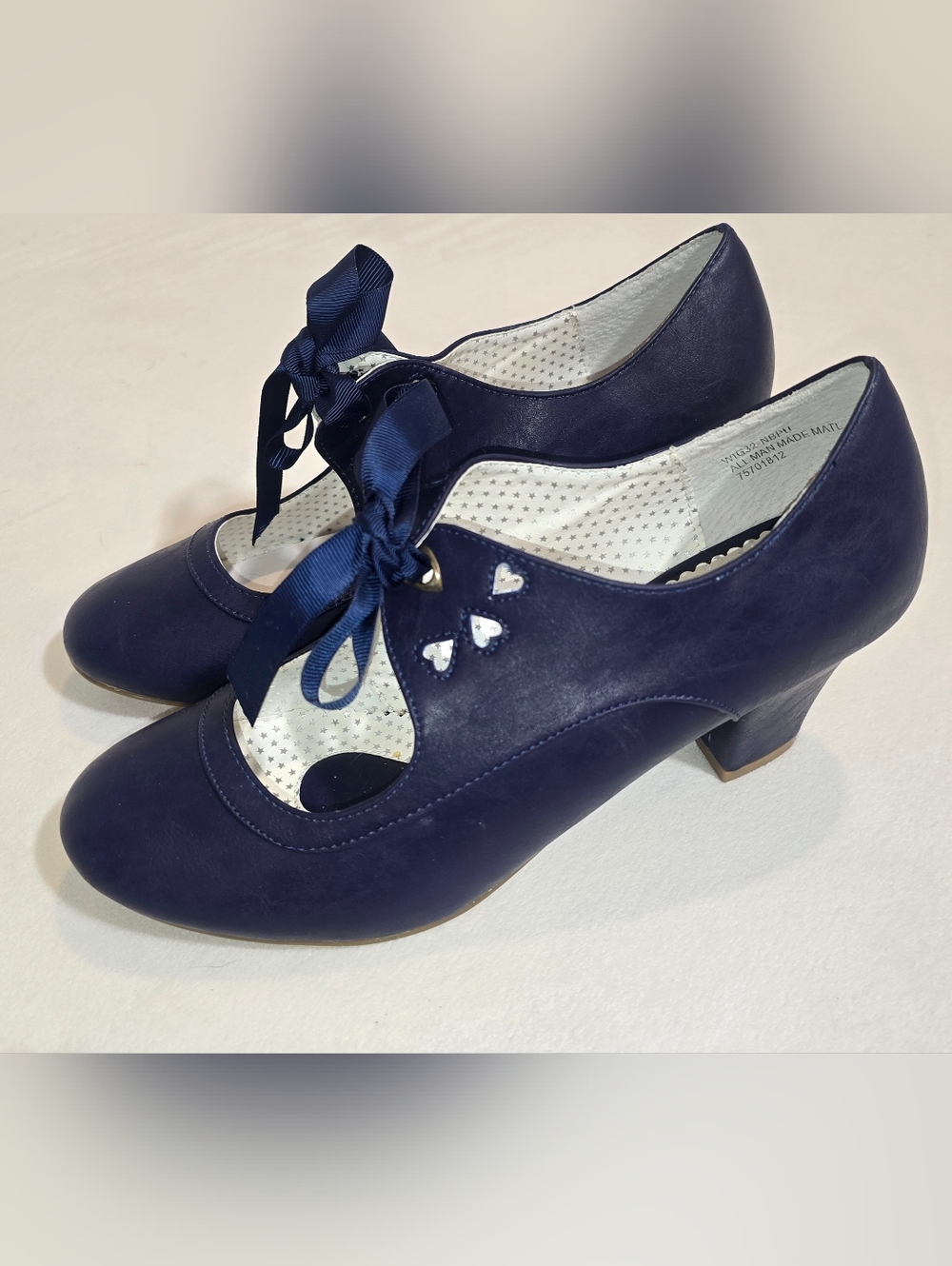 Navy Ribbon Lace-Up Women’s Heels